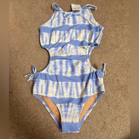 NWT J.Crew Crewcuts Girls' Side-Cutout One-Piece Swimsuit in Peri Breeze Tie Dye - Picture 2 of 5
